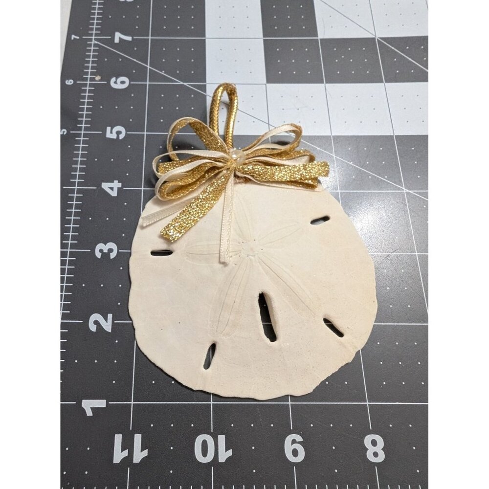 Ral Sandollar Christmas ornament gold ribbon hanging 4x4 inch handmade